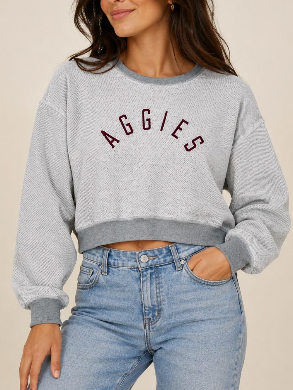 Texas A&M Aggies Cropped Sweatshirt Gray Maroon Women Small Block Varsity A&M